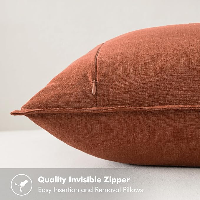 MIULEE Decorative Linen Pillow Covers 20x20 Inch Rust | Boho Farmhouse​ ​Fall - Image 3