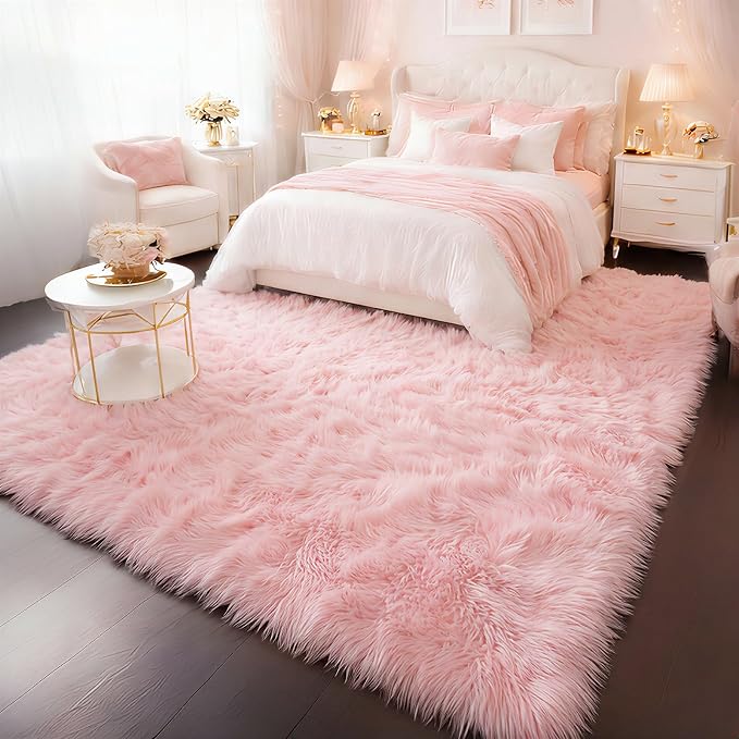 Amdrebio Pink Shag Plush Area Rug 6x9 - Image 9