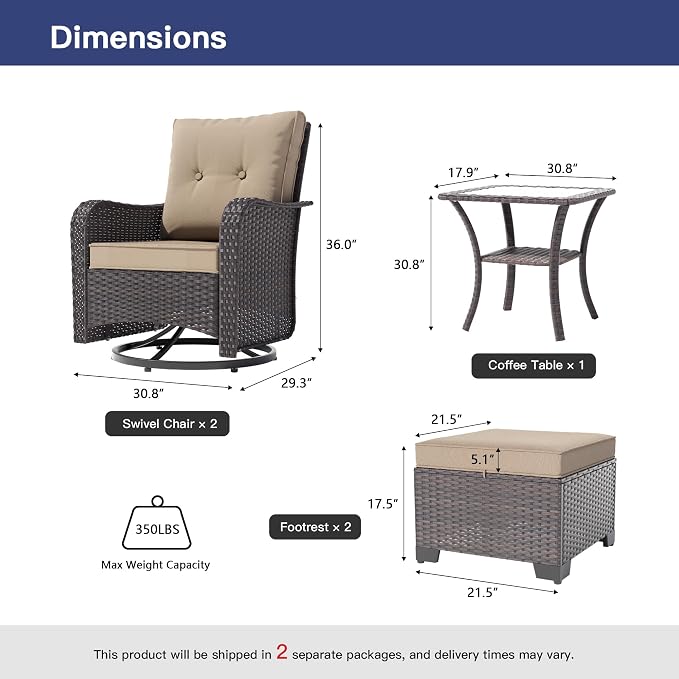 ALAULM 5-Piece Outdoor Swivel Rocking Chair Set - Image 3