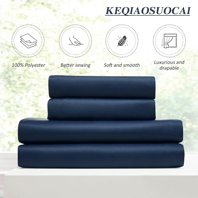Navy Blackout Pleated Curtains 96 Inch Length Soft Polyester Blue Drapes - Image 5