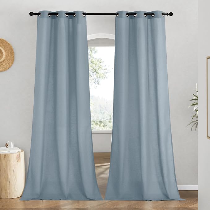 NICETOWN Linen Curtains for Windows 90 inch Long, Grommet Semi Sheer Vertical by NICETOWN