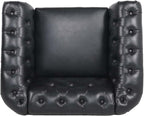 LEVNARY Leather Upholstered Armchair, Mid-Century Modern Single Sofa Chair - Image 4