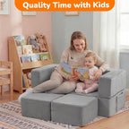 MeMoreCool Kids Play Couch Sofa – Grey Modular Convertible Foam Couch Soft - Image 6