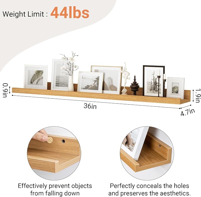 Floating Shelves for Wall, 36 inch Wood Floating Shelves Set of 2, Picture - Image 3