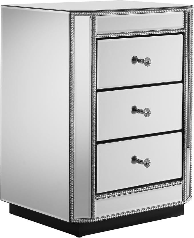 3-Drawer Mirrored Nightstand Bedside Table, Modern Mirrored End Side Table - Image 8