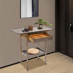 Bamboo MDF Altar Table with 2 Drawers and Storage Shelf, Retro Asian Design - Image 2