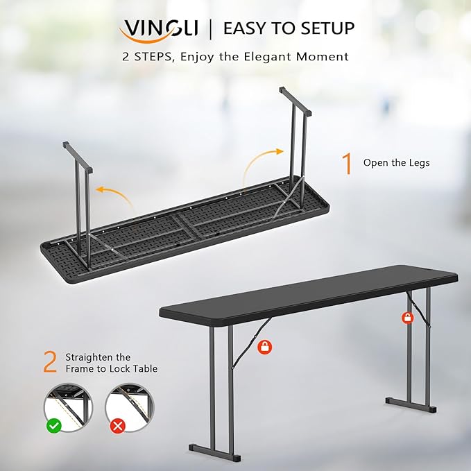 VINGLI 6 FT Narrow Folding Table, Home Work - Image 7