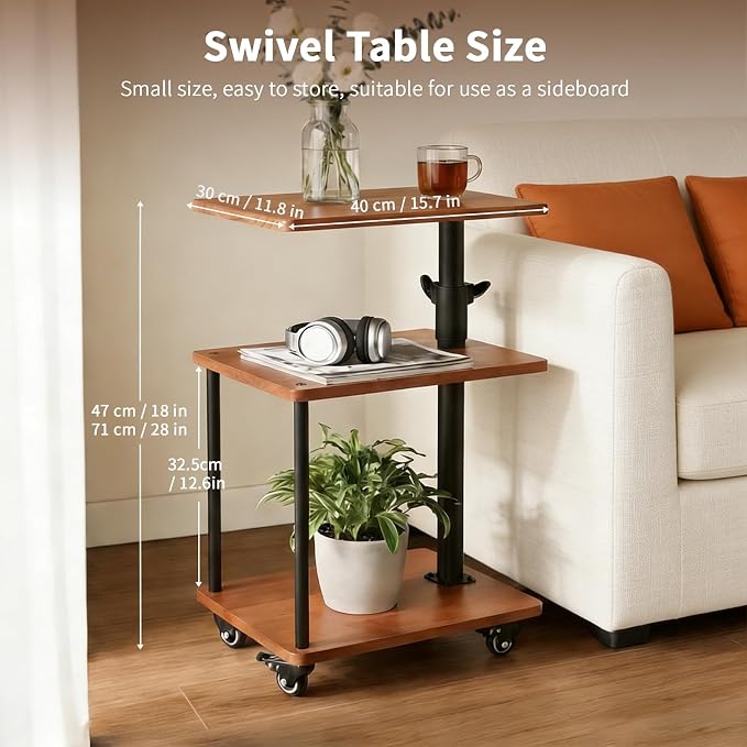 Swivel Side Table with Tray for Small Spaces, Adjustable Height End Table for - Image 2