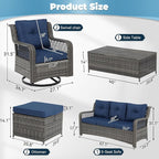 6 Pieces Wicker Patio Furniture Set Conversations Sets, 2 Outdoor 360° Swivel - Image 2
