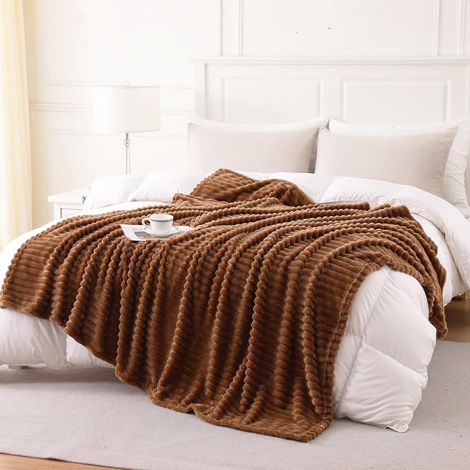 Brown Fleece Throw Blanket for Couch Sofa 50”x60”with Striped Design | Fleece by Unknown