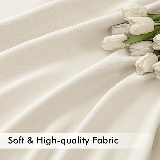 MIULEE Beige White Back Tab Blackout Curtains 52x102 Inch Long 2 Panels Set | - Image 6