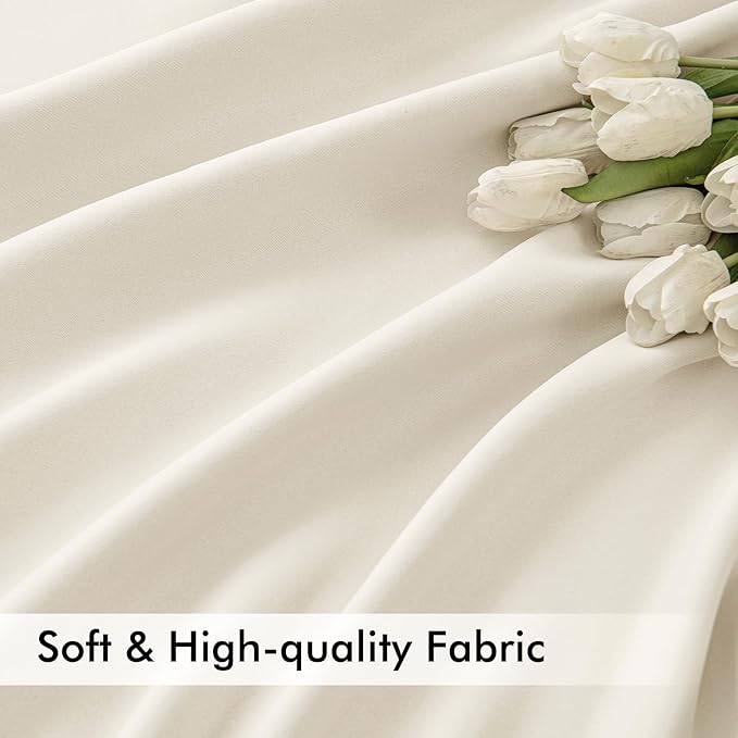 MIULEE Beige White Back Tab Blackout Curtains 52x90 Inch Long 2 Panels Set | - Image 6
