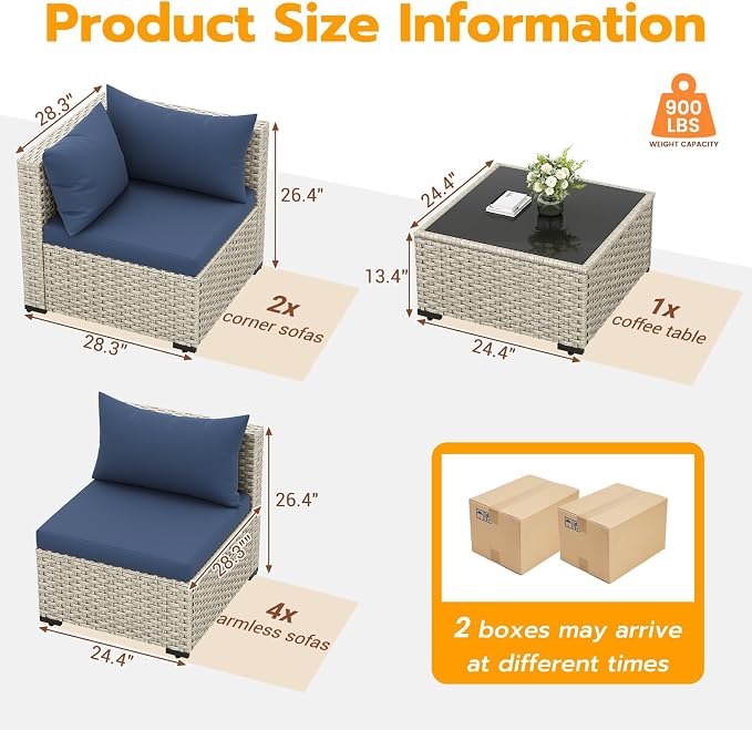 UDPATIO Outdoor Patio Furniture Set, 7 Piece Modular Sectional Sofa - Image 6