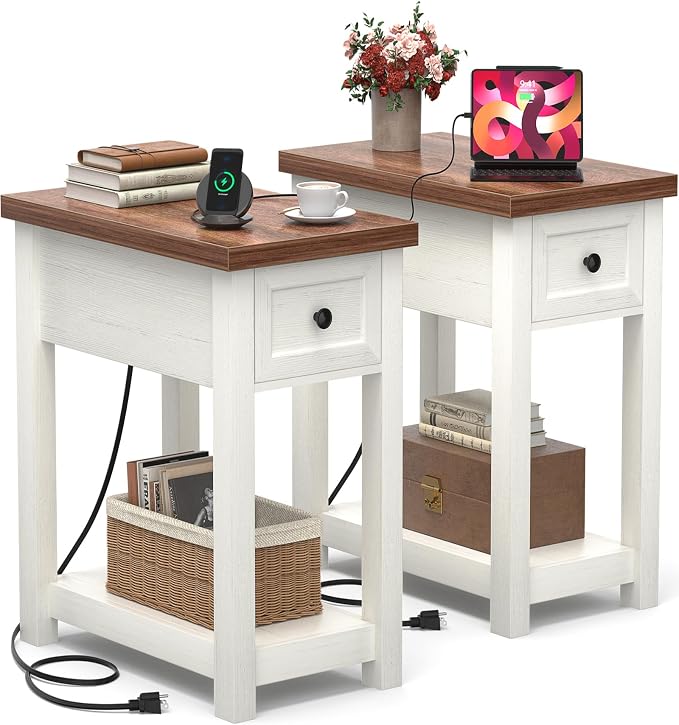 Narrow End Table Set of 2 with Charging Station by Armocity