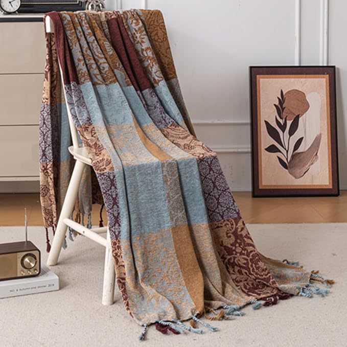 Boho Chenille Throw Blanket, Bohemian Jacquard Tassels Cover - Image 9
