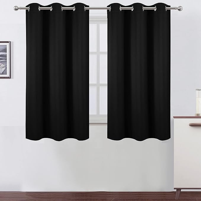 Black Blackout Curtains/38 x 54 Inch/Set of Two Panels Grommet Living Room by Lemomo