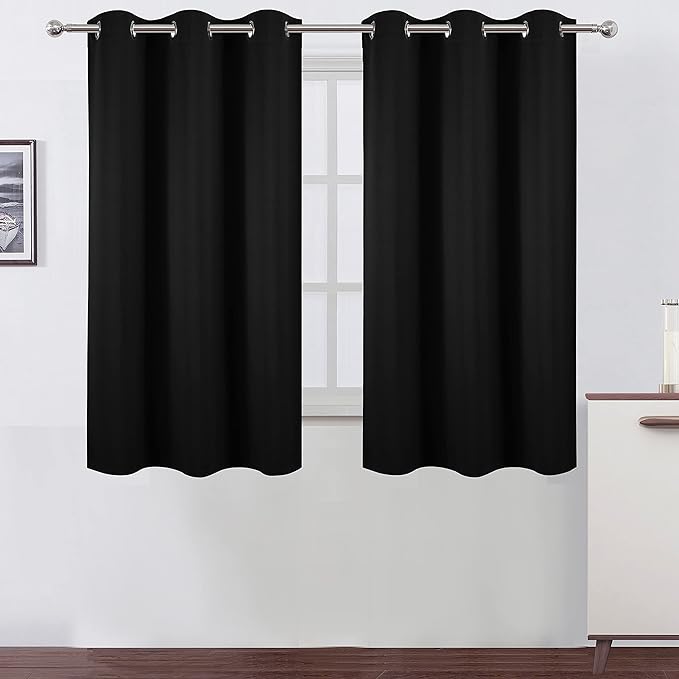 Black Blackout Curtains 34 x 54 Inch Length/Set of 2 Curtain Panels/Thermal by Lemomo