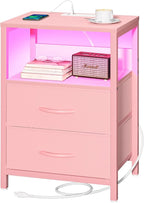 Yoobure Nightstand with Charging Station, LED Night Stand with Fabric Drawers by Yoobure