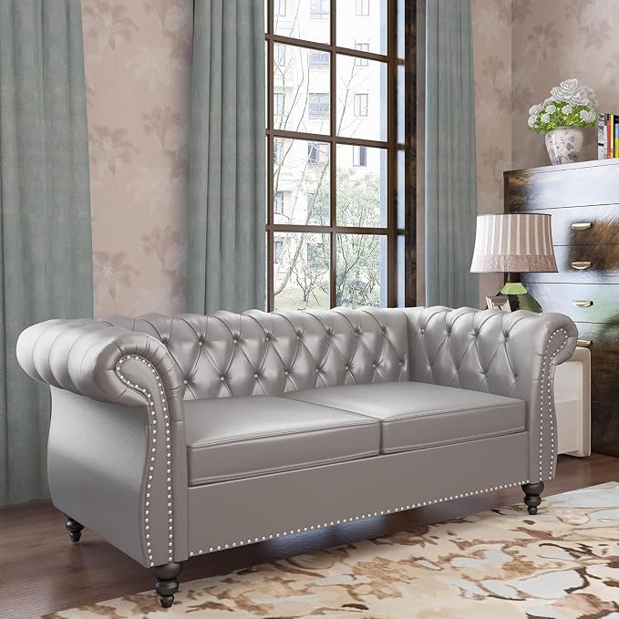 Chesterfield Loveseat Sofa, Modern Leather Small Sofa Couch 2 Seater - Image 4