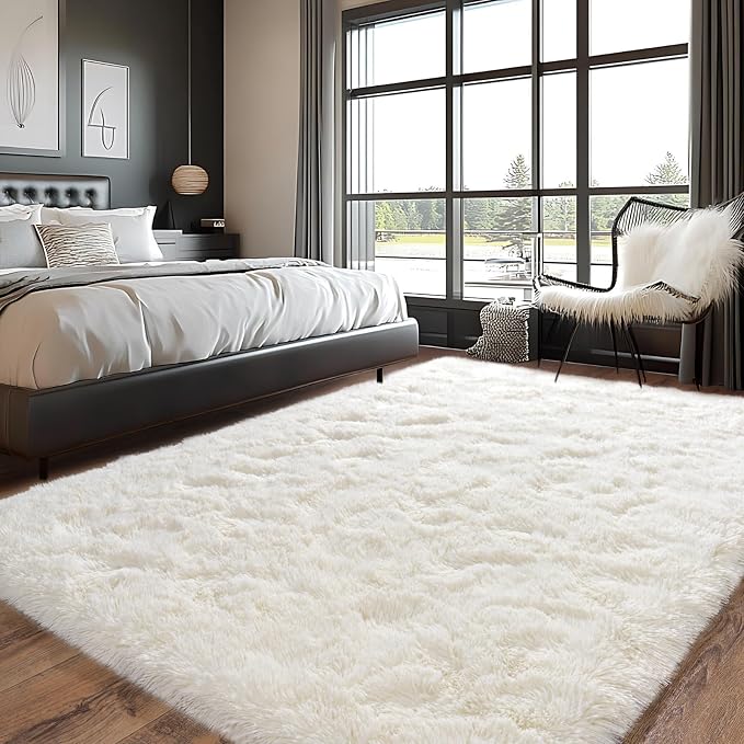 Pionblank Fluffy Area Rug for Bedroom 5x7, Plush Non Slip Rugs, Cream White | - Image 2
