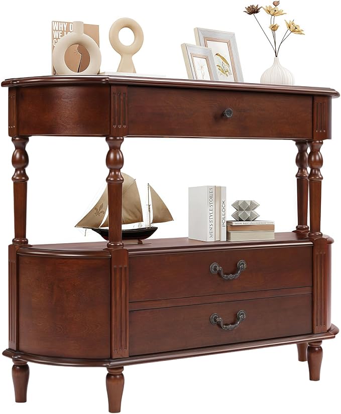 Solid Wood Retro Curved Console Table - Image 3