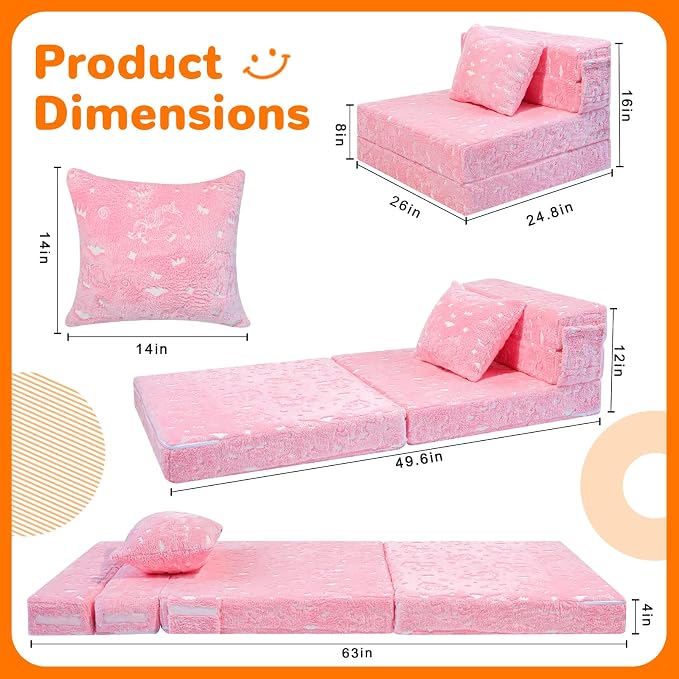 MeMoreCool Glow Pink Unicorn Tri-fold Sofa Bed - Image 5