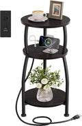 Round Side Table with Power Outlet & USB Ports, 3-Tier End Table with Storage by designyourhome
