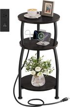 Round Side Table with Power Outlet & USB Ports, 3-Tier End Table with Storage by designyourhome