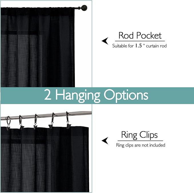 Chyhomenyc Black Semi Sheer Curtains 72 Inch Length 2 Panels Set, Light - Image 4