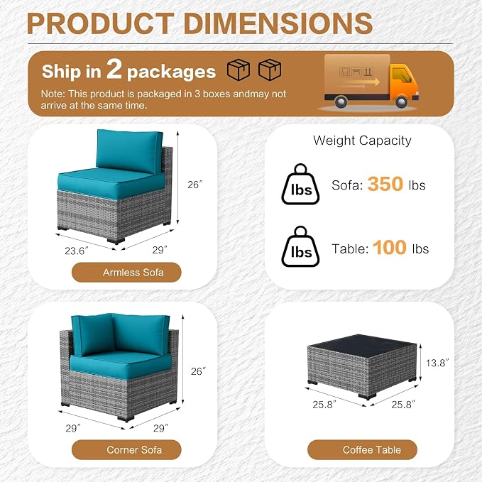 MOCHITO 7 Pieces Outdoor Patio Furniture Sets, All-Weather Sectional Sofa Grey - Image 5