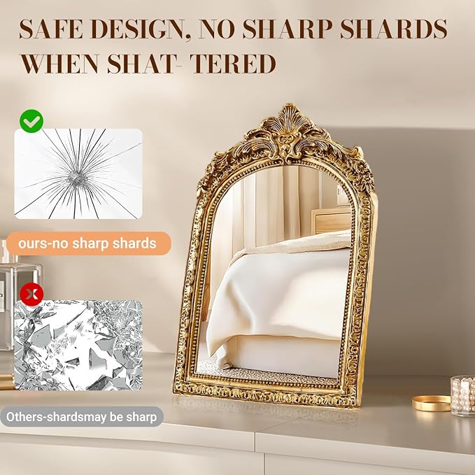 YUSONG Vintage Desk Mirror – 7" Gold Antique Tabletop Mirror - Image 6
