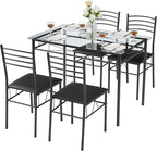 VECELO Dining Table Set for 4, 5-Piece Glass Kitchen Table by VECELO