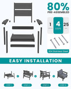SERWALL Outdoor Patio Furniture Set, 5 Piece HDPE Patio Conversation Sets - Image 7