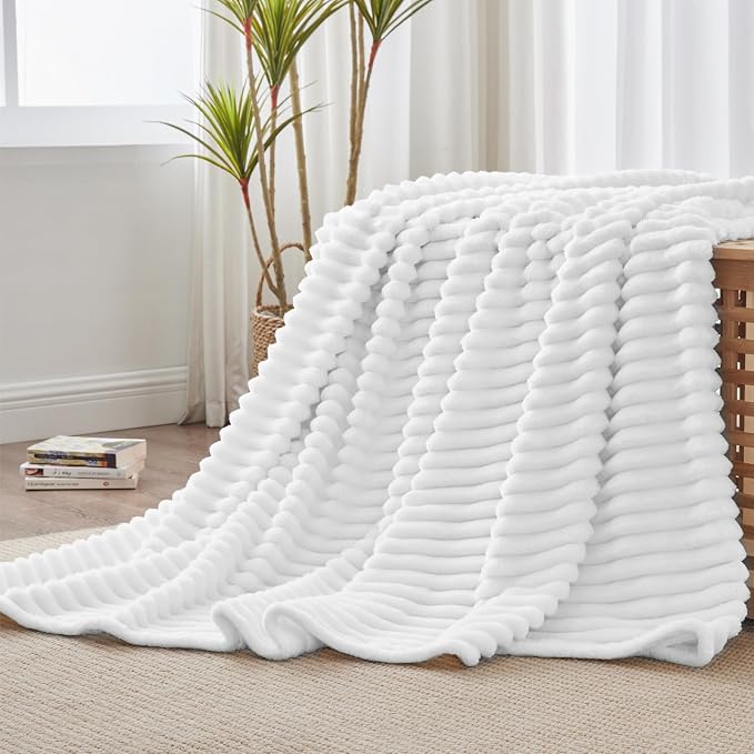 BEDELITE Ribbed Twin Blanket for Couch & Bed, Bright White, Warm Yet Lightweight - Image 2
