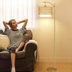 Gold Floor Lamps for Living Room Rattan Boho Floor Lamp - Image 8