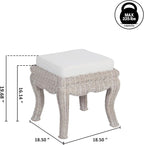 JONATHAN Y Rowan 18.5" Gray White Wash Woven Rattan Vanity Stool - Image 3