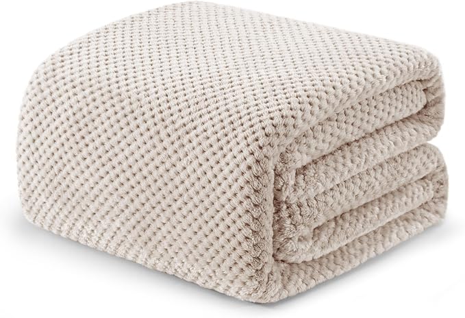 Exclusivo Mezcla Soft Waffle Fleece Bed Blanket Twin Size, Tan | Lightweight by ExclusivoMezcla