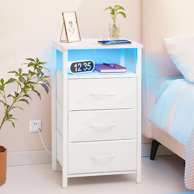 Yoobure Night Stand with Charging Station, 16 Colors LED Nightstand with USB - Image 2