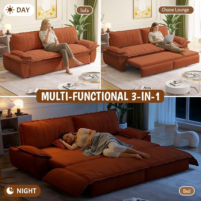 KEIKI 73.2" Pull Out Sleeper Sofa Bed Queen Size, 3-in-1 Convertible Couch - Image 3