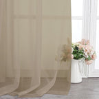 Chyhomenyc Sheer Curtains 63 Inch Length 2 Panels, Taupe | Light Filtering - Image 6