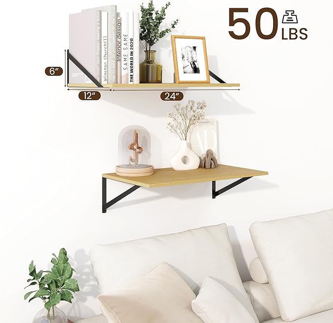 Fun Memories Floating Shelves for Wall, 12 Inch Deep Floating Shelves Set of 2 - Image 3