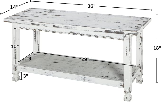 Country Cottage 36-Inch Farmhouse Entryway Bench - Image 3