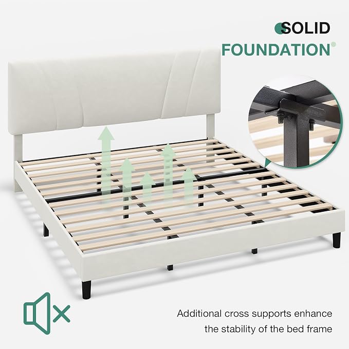 Novilla King Bed Frame and Headboard, King Bed Frame, Velvet Upholstered Bed - Image 8