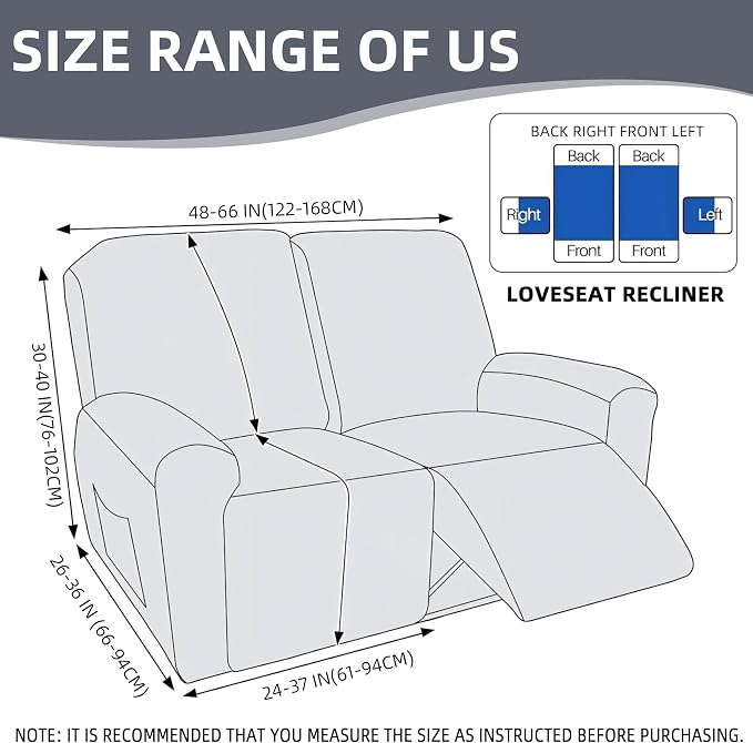 Genina Recliner Loveseat Covers, Stretch Reclining Sofa Covers, 2 Seater Couch - Image 6