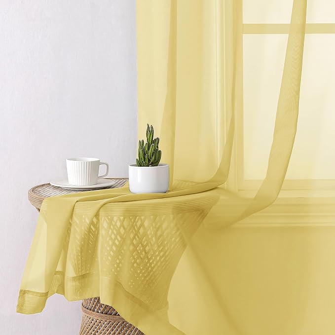 Yellow Sheer Curtains 72 Inches Long 2 Panels, Light Filtering Voile Window - Image 3