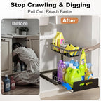 REALINN Under Sink Organizer, L-Shaped 2 Tier Pull Out Cabinet Organizer - Image 4