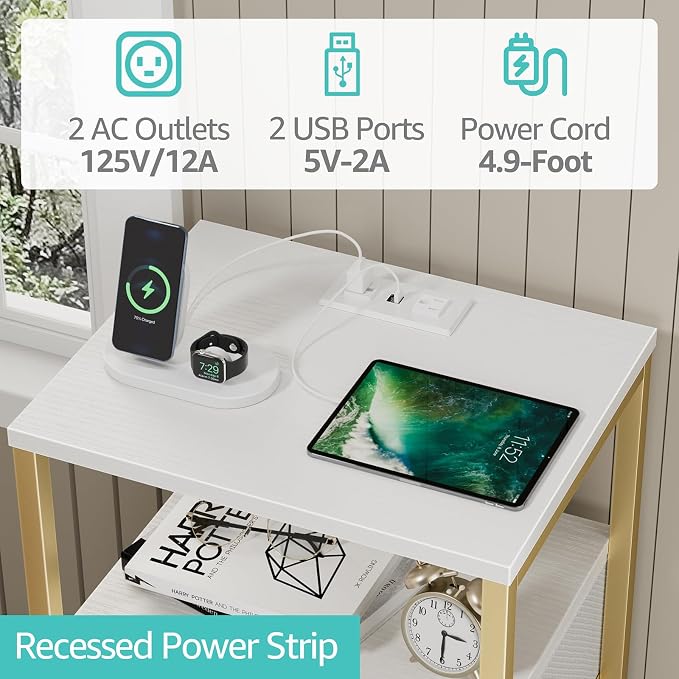 BOLUO Nightstand with Charging Station, LED Night Stand with 2 Fabric Drawers - Image 6