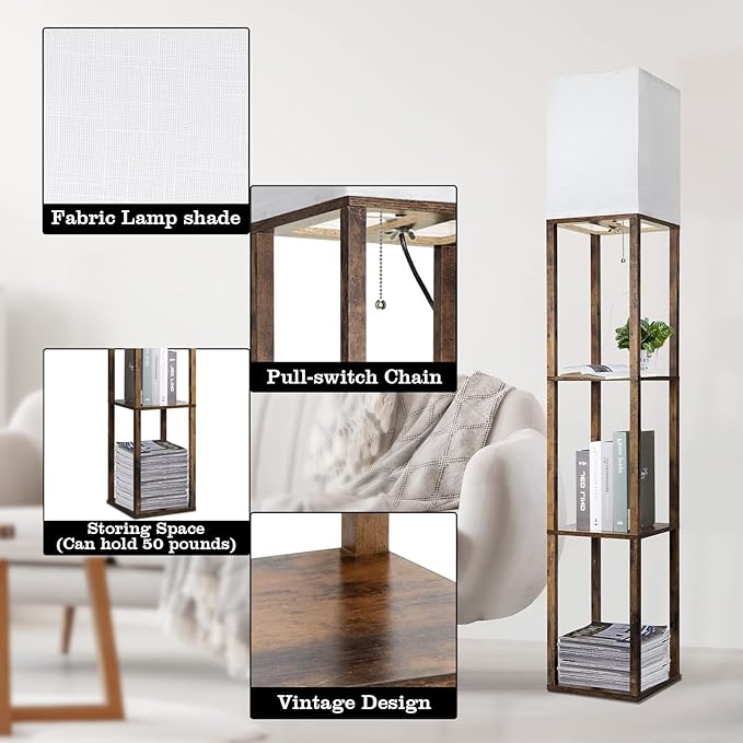 RUNTOP Floor Lamp with Shelves, Modern Shelf Lamp - Image 6