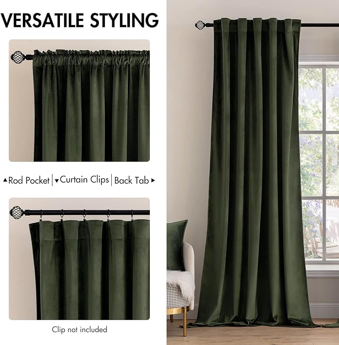 MIULEE Velvet Curtains 52x96 inches 2 Panels Olive Blackout Curtains | Luxury - Image 2