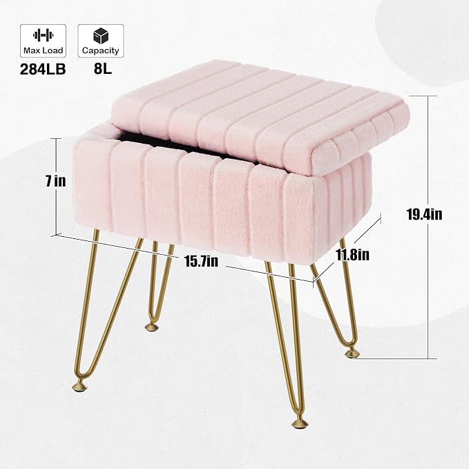 Greenstell Vanity Stool Chair Faux Fur - Image 3